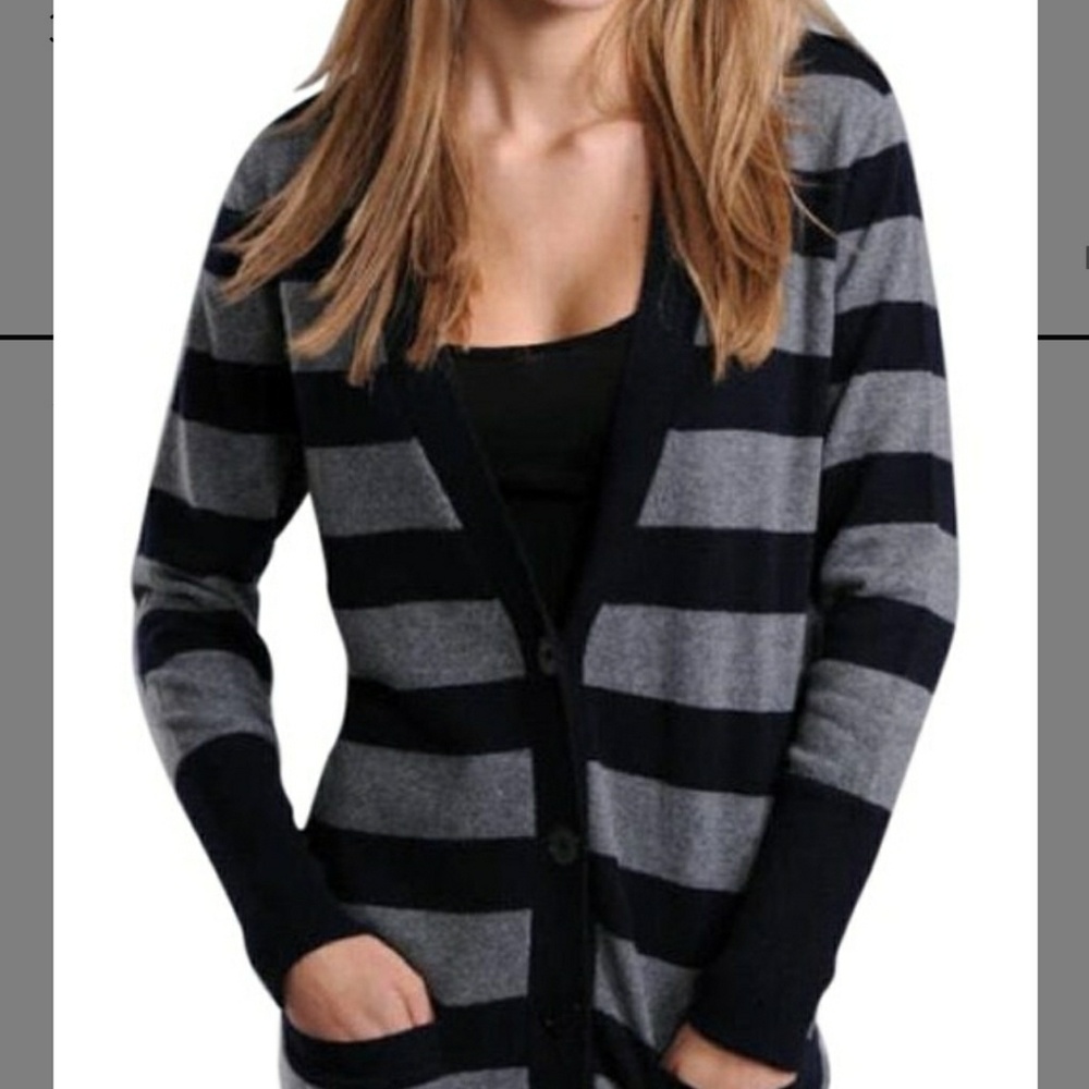 VINCE 100% Cashmere Striped Rugby Cardigan